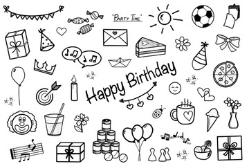 43x Kindergeburtstag Geburtstag Feier Party - Set - Icons, Zeichen, Symbole, Sketchnotes, Cliparts, Zeichen 