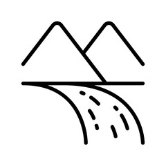 River And Mountains Icon. Line Art Style Design Isolated On White Background
