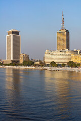 A walk in Cairo, the embankment of the Nile River at sunset