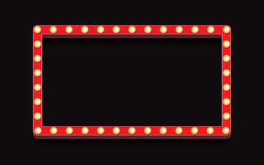 Vector retro lightbox template realistic style with lightbulb isolated on black background for party poster, banner advertising, promotion and sale billboard, cinema, bar show or restaurant. 10 eps