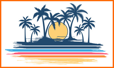 Fototapeta na wymiar Colorful Beach SVG Illustration Design.