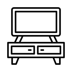 Tv Table Icon. Line Art Style Design Isolated On White Background