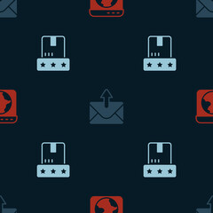 Set Worldwide, Mail and e-mail and Consumer product rating on seamless pattern. Vector