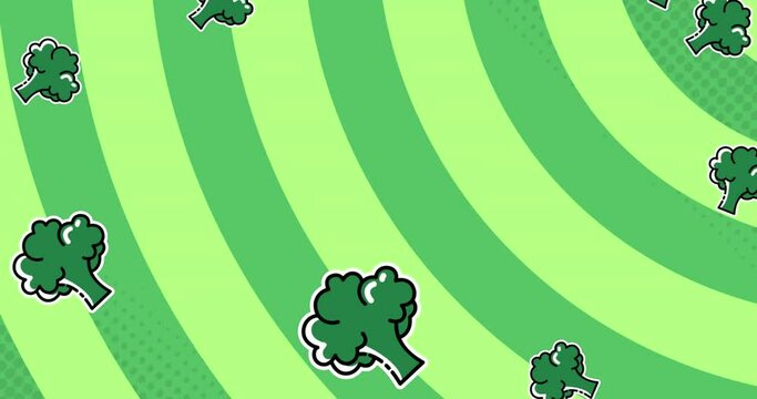 Animation of broccoli moving on green background