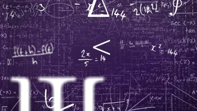 Animation of math formulas on violet background