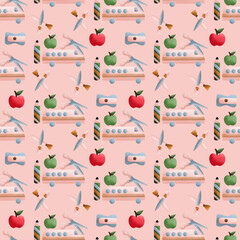 Fototapeta na wymiar Cute back to school seamless pattern, perfect to use on the web or in print
