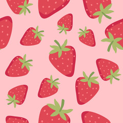 Fruit pattern.Cute fresh strawberry isolated on white background.Design for print screen backdrop ,Fabric and tile wallpaper.Cartoon fruits.Vector.Illustration.