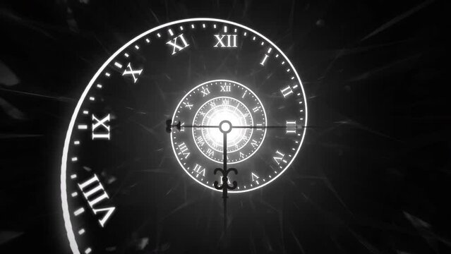 Dark Gothic Clock Face Spiral Time with Watch Hands Loop Animation