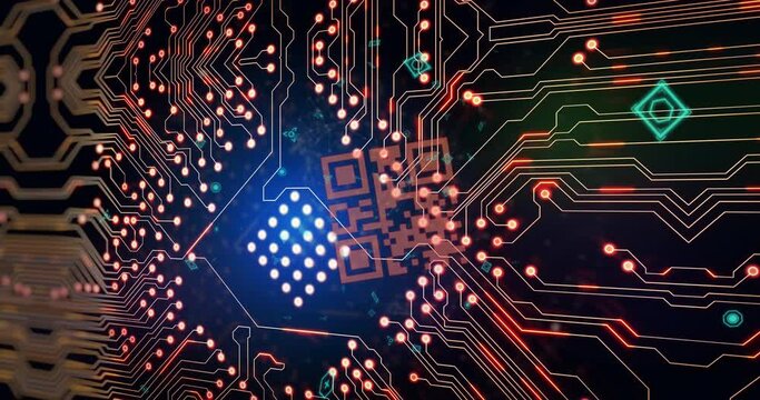 Animation of integrated circuit and processor on black background