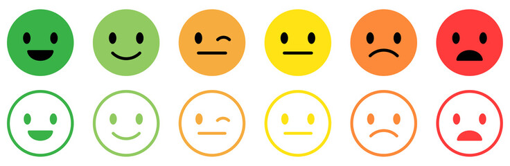 Set of emoticons with different moods. Feedback concept. Vector illustration isolated on white background