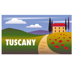 Tuscany banner template vector illustration with a Tuscany landscape