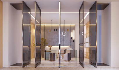 3d rendering,3d illustration, Interior Scene and  Mockup,office interior render modern style.