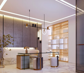 3d rendering,3d illustration, Interior Scene and  Mockup,office interior render modern style.