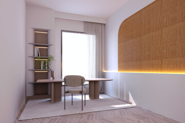 3d rendering,3d illustration, Interior Scene and  Mockup,interior render Home Workplace modern minimalist style white wall.