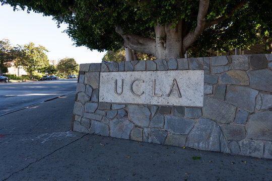  
Los Angeles, California, USA - July 6, 2022: UCLA (University of California) sign is shown in Los Angeles, California, USA. UCLA is a public land-grant research university. 

