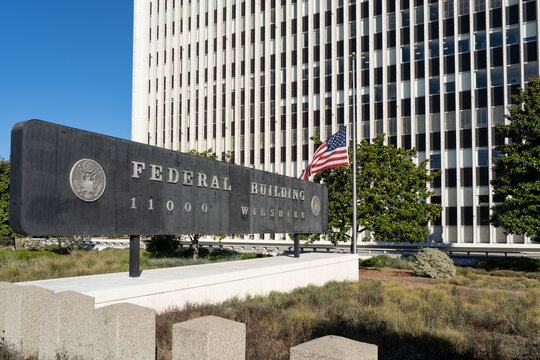 Los Angeles, California, USA - July 6, 2022: Federal Building at 11000 Wilshire Boulevard in Los Angeles, California, USA, home to the FBI, Veterans Affair offices and the Los Angeles Passport Agency.