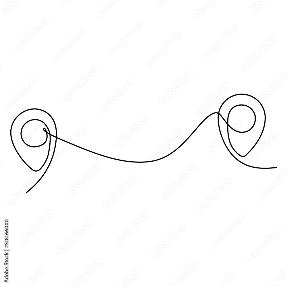 Poster location pointer continuous one line drawing. gps navigation line route mark. vector illustration is