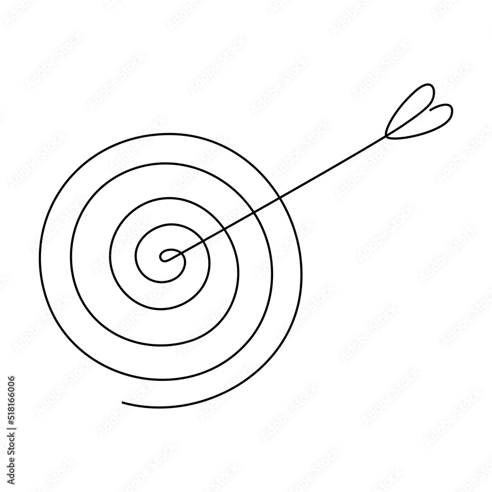 Poster target with arrow continuous line drawing. hand drawn linear goal circle. vector illustration isolat