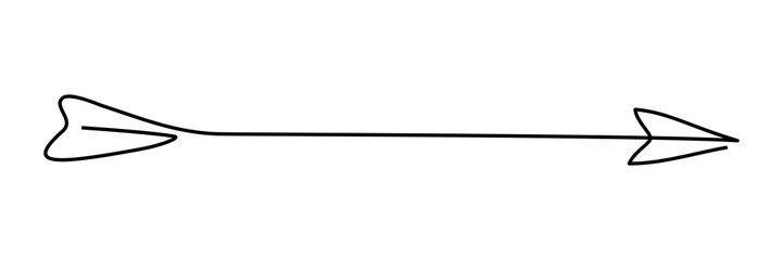 Flying shaft target arrow. Continuous line drawing arrow.  Vector illustration isolated on white.