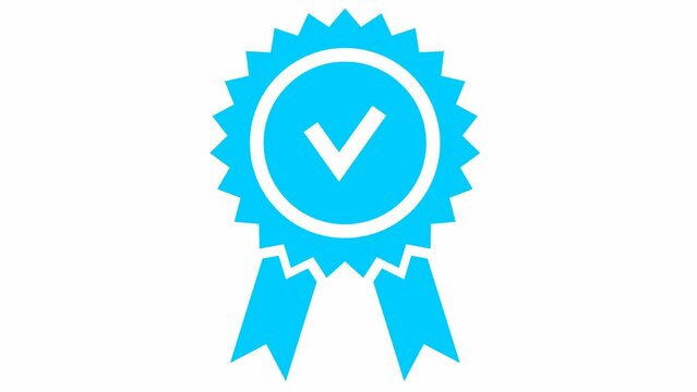 Animated pink quality mark. Approved or certified icon in a flat design. Vector illustration isolated on white background.
