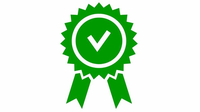 Animated green quality mark. Approved or certified icon in a flat design. Vector illustration isolated on white background.