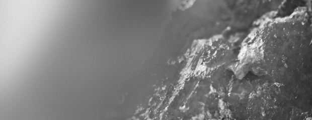 Abstract black and white crystal background. Banner format. Macro