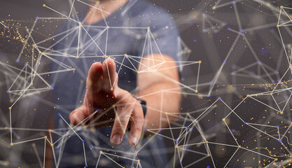 Digital cyberspace with particles and Digital data network connections concept