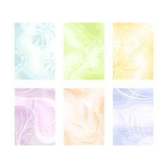 Collection of floral background design templates. Abstract card, cover, banner in pastel colors vector illustration
