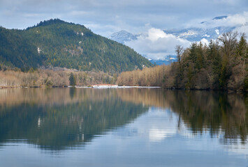 Fototapeta na wymiar Squamish River Winter. The view looking over the Squamish River on a calm morning.