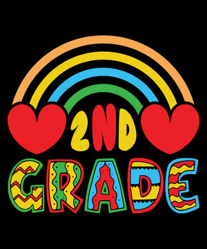2nd Grade Rainbow Girl Boys Teacher Hello Second Grade Squad Colorful T-Shirt