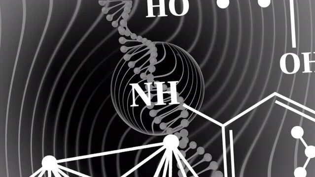 Animation of chemical formulas over black background