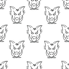 Seamless halloween pattern with a devil with big teeth and an evil look. Background with devil with fangs. Halloween concept.