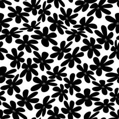 Black and white warped smiling daisy pattern. Vector seamless pattern - 518174240