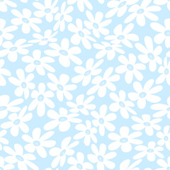 Light blue warped smiling daisy pattern. Vector seamless pattern - 518174291