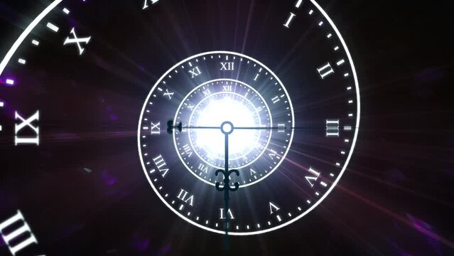 Dark Purple Glowing Infinity Time Spiral Clock Animation