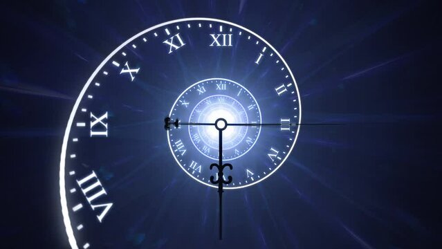 Blue Mysterious Time Spiral Clock Face Loop Endless Animation