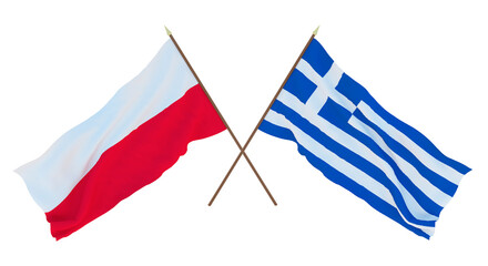 Fototapeta premium Background, 3D render for designers, illustrators. National Independence Day. Flags Poland and Greece