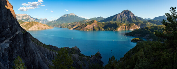 Serre Poncon Lake from Le Rousset in Summer at Sunset. Hautes Alpes (French Alps)....