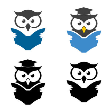 owl reading book character logo vector