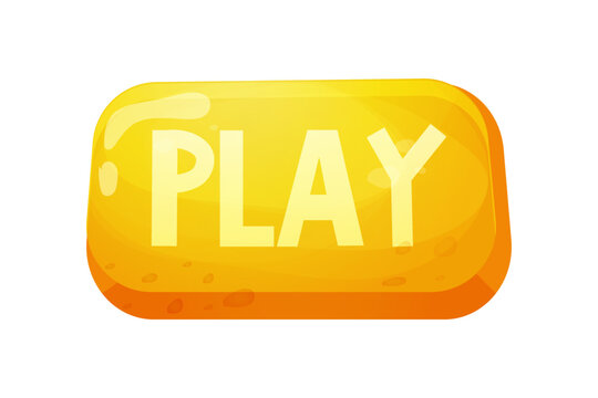 Play or start button in funny cartoon style isolated on white background. Game menu, interface design. ui asset