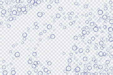 Fototapeta na wymiar Blue air bubbles, oxygen, champagne crystal clear, isolated on a transparent background of modern design. Vector illustration of EPS 10.