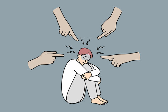 depressed person surrounded by pointing fingers clip art preview