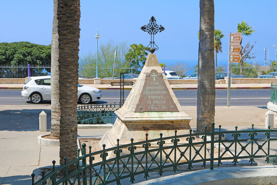 Haifa, Israel - September 18, 2017: Monument to the French who fell in 1799 with the inscription "Quomodo ceciderunt fortes in bello" (How are the valiant fallen - King David's Lamentations)