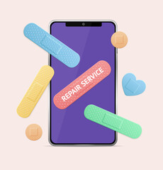 Realistic Detailed 3d Mobile Phone Damage Repair Service Concept. Vector