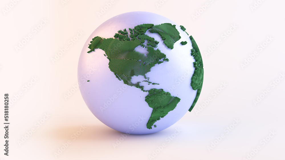 Aufkleber Planet earth 3d render/Planet earth with continents, consisting of 3d elements. The technological background can be used to demonstrate the processes of travel and education. 