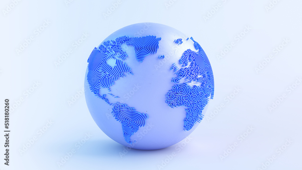 Fototapete Planet earth 3d render/Planet earth with continents, consisting of 3d elements. The technological background can be used to demonstrate the processes of travel and education. 