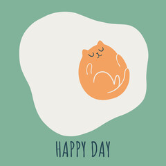 Funny cat and fried eggs. Hand draw cute cats in doodle style. Isolated vector element. For textiles, clothing, bed linen, office supplies.