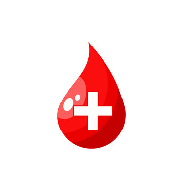 drop of blood with white cross, red drop - vector image