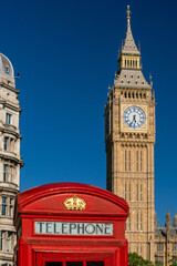 Fototapeta na wymiar Big Ben and Red Telephone Box, London, England