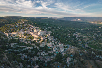 Aerial View of Gordes Village at sunset, Provence, France